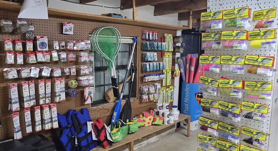 Fishing tackle and supplies inside Red Barn